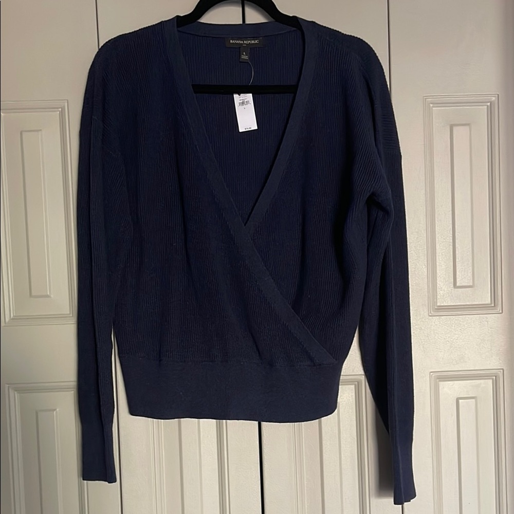 Banana Republic Navy Blue Faux Wrap Sweater